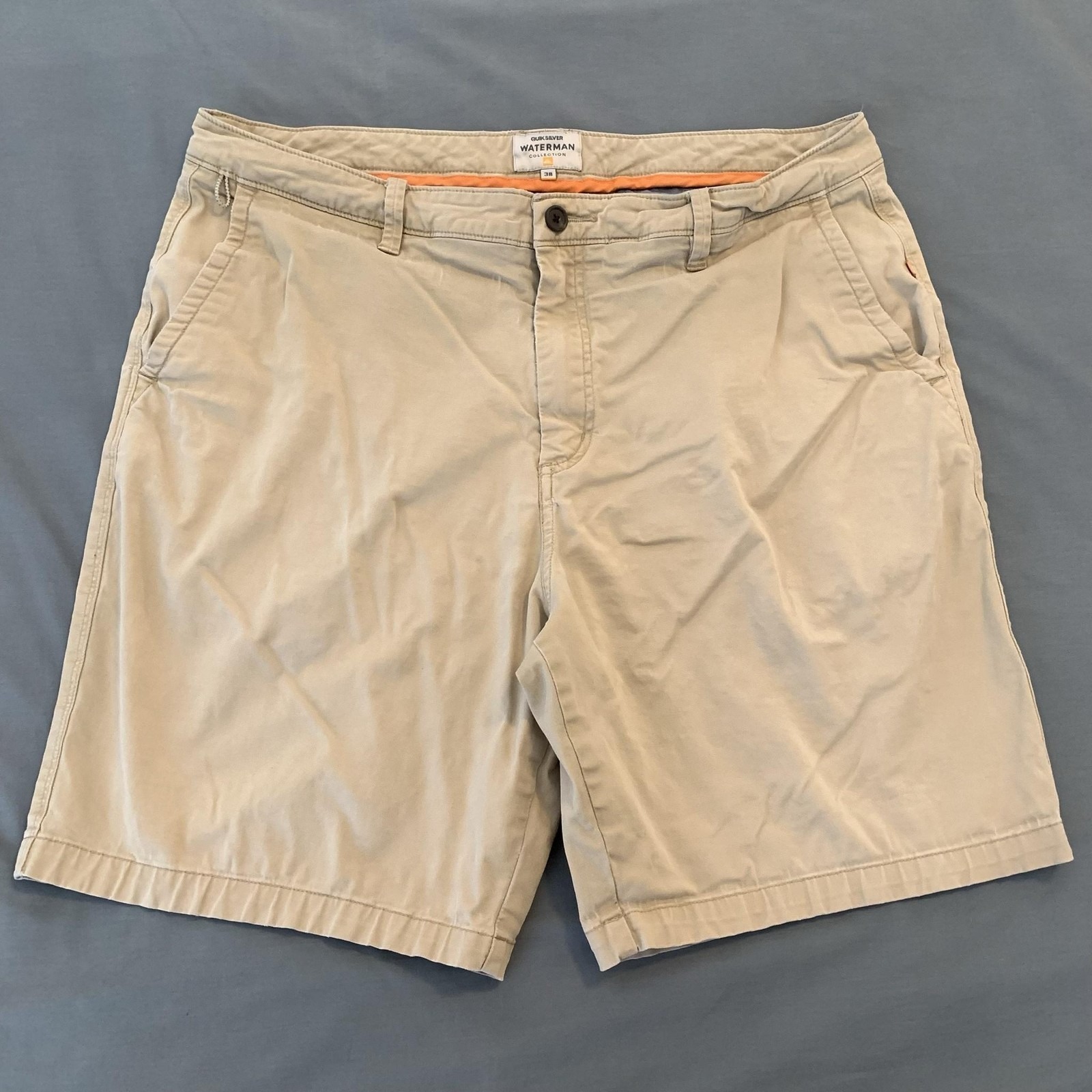 Quiksilver Waterman Shorts Mens 38 Beige Chino Flat Front Casual Golf Summer